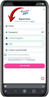 Fill form CasinoJoy